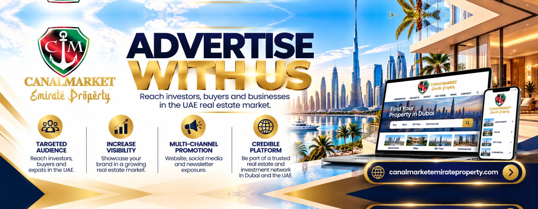 Advertise with CanalMarket Emirate Property: reach investors, buyers and businesses in the UAE real estate market